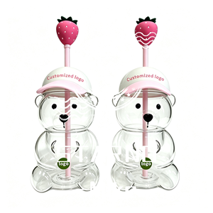 Nuovo <span class=keywords><strong>Bicchiere</strong></span> Orsetto Fragola Personalizzabile con Logo 2026, <span class=keywords><strong>Bicchiere</strong></span> Cucciolo da 20oz con Cannuccia per Caffè Freddo, Set Regalo Nuovi Arrivi - Product Image 2