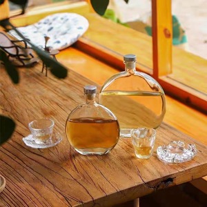 Vente flash - Bouteille en verre ronde plate pour <span class=keywords><strong>gin</strong></span>, café, liqueur, vin, 250 ml, 500 ml, avec bouchon - Product Image 2