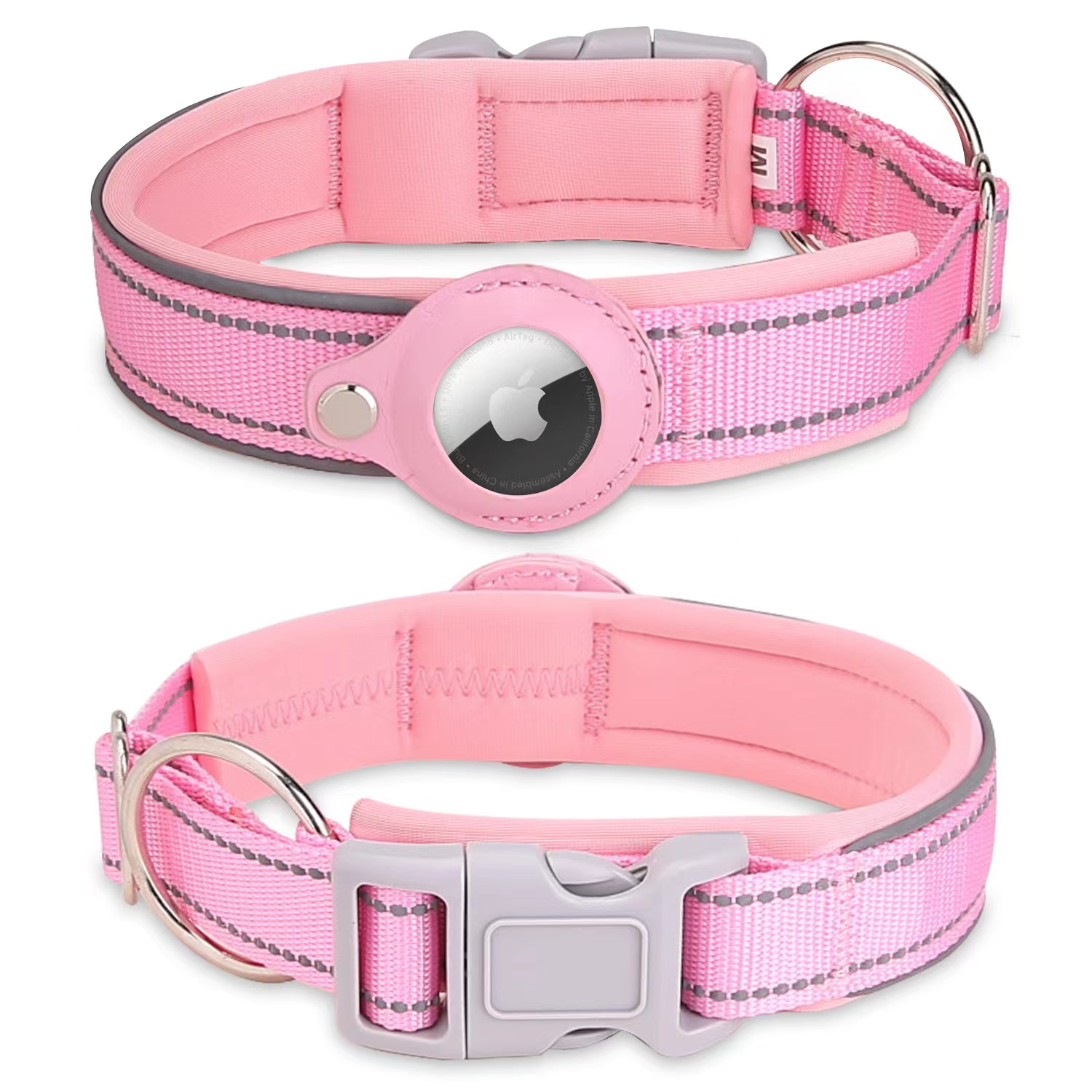 Hot Sale Airtag colorful Reflective Dog Pet Nylon Necklace Light Training Collar For Pet Dog