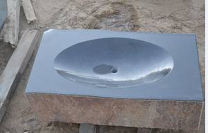 Évier de salle de bain et de cuisine en pierre hexagonale polie noire sculptée à la <span class=keywords><strong>main</strong></span>, en basalte, avec un seul trou - Product Image 6