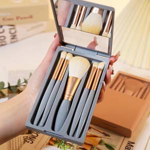 5 pièces cheveux synthétiques doux végétaliens avec miroir taille de voyage en gros marque privée Logo personnalisé ensemble de pinceaux de maquillage - Product Image 3