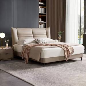 Lit Moderne Personnalisable Grand Format (King Size) <span class=keywords><strong>avec</strong></span> Cadre Rembourré en Bois de Pin, Panneaux en Contreplaqué, <span class=keywords><strong>Sommier</strong></span> <span class=keywords><strong>à</strong></span> <span class=keywords><strong>Lattes</strong></span> et Revêtement en Cuir PU ou Velours - Product Image 1