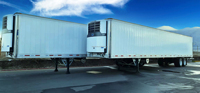 Semi-remorque frigorifique de 16,5 m (53 pieds) en FRP, état neuf, avec corps en aluminium et freins Wabco, pour le transport de marchandises fraîches.