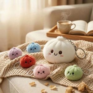 Nouveau porte-clés jouet en peluche 8,5 cm, motif boulette de ravioli, jouet souple unisexe pour fête - Product Image 3