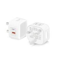 Chargeur rapide GaN PD 20W à double port, adaptateur mural avec prise UK, protection contre les surtensions OVP, certifié CE UKCA pour téléphones mobiles