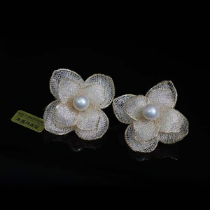 Handmade 14K Gold Filled Lace Flower Pearl <b>Earrings</b>, Italian Craft Natural High Luster Edison Pearl <b>Fine</b> Jewelry for Wedding - Product Image 3