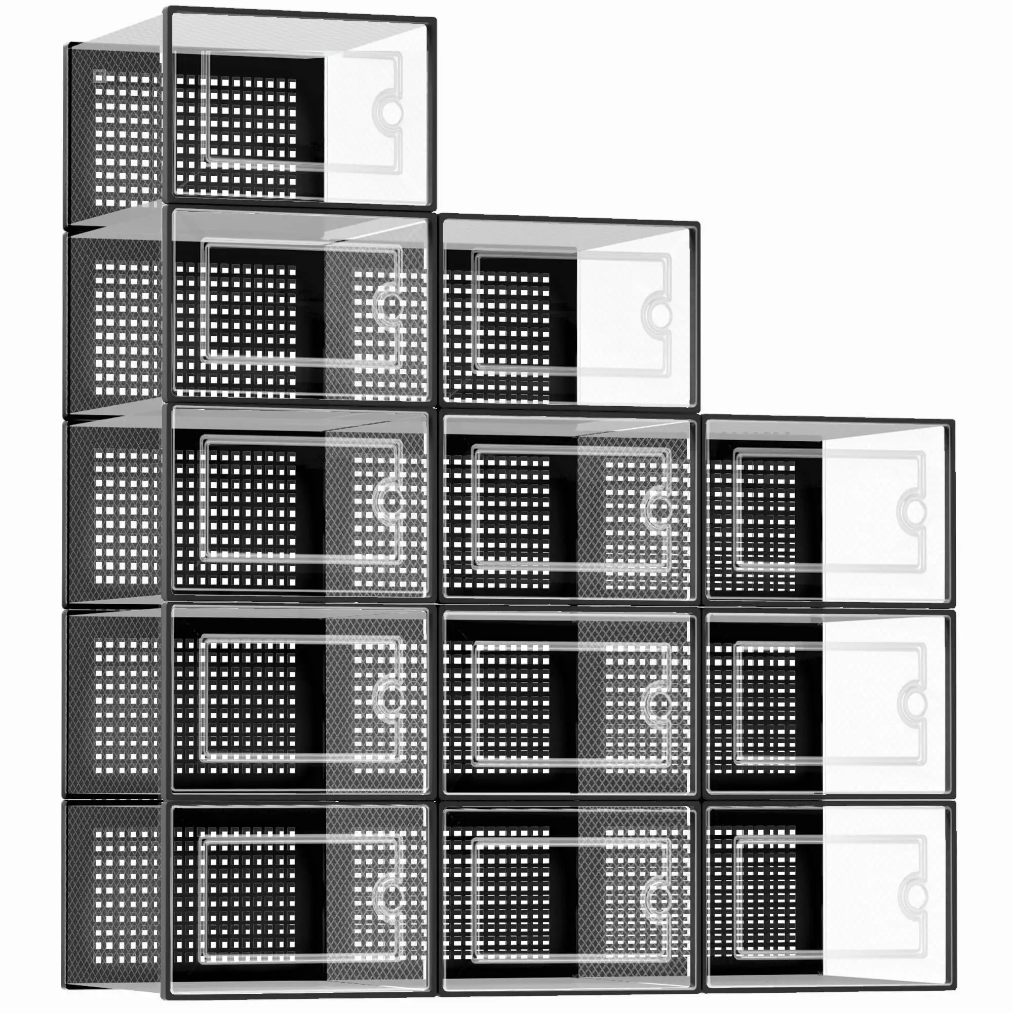 12 Packs chaussures rack boîte de rangement en plastique transparent personnalisé en plastique empilable organisateur de chaussure clair boîte de stockage