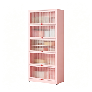 Armoire de rangement en verre trempé certifié CCC à <span class=keywords><strong>3</strong></span> niveaux, rose fleur de cerisier, H123W80D35cm, bibliothèque entièrement en acier, buffet - Product Image 4