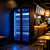 Réfrigérateur commercial à double porte vitrée, refroidissement direct, avec étagères réglables, température unique, pour vin et bière
