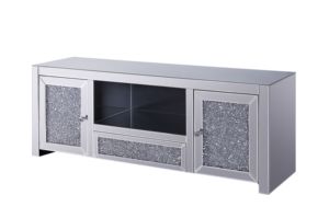 <b>Mirrored</b> & Faux Diamonds Modern Adjustable Storage TV Stand for Living Room Luxury Home Furniture - Product Image 2
