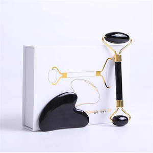 Rouleau de massage facial en pierre naturelle obsidienne néphrite avec logo personnalisé, ensemble de rouleaux de massage en opale rose et Gua Sha - Product Image 3