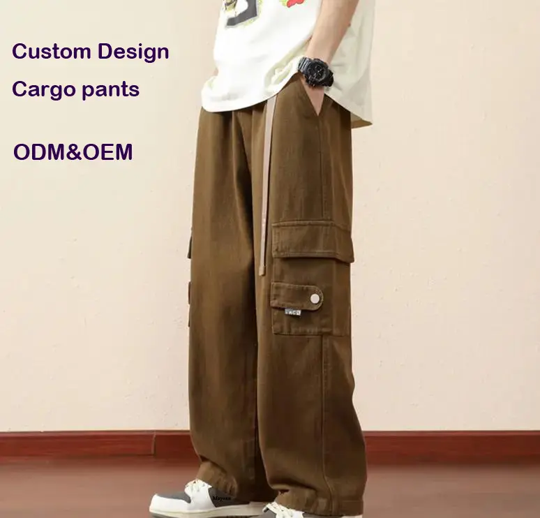 Custom OEM manufacturer pockets streetwear baggy casual mens long parachute cargo pant for men trousers out door pants Unisex