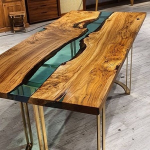 Nouveau mobilier commercial Table de rivière à manger en bois de noyer Salon Maison Cuisine Café Café Restaurant Dalle de résine époxy - Product Image 4