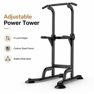 Torre de Ejercicios Ajustable de Acero Resistente FLOWA con 6 Niveles de Altura, Estación de Dominadas y Flexiones para Entrenamiento de Fuerza en Casa - Product Image 1