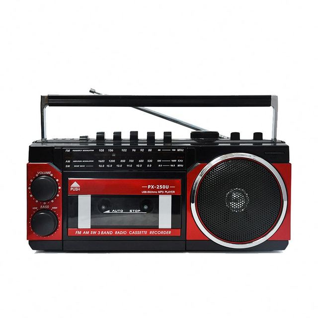 YS Factory PX-250 Red Portable Vintage Retro Ancient Beach Stereo Cassette Radio Player Recorder USB Memory Card Port Built-In
