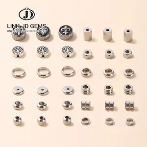 JD不锈钢大孔间隔珠多尺寸金银板宽松圆形魅力珠用于DlY手链饰品制作
