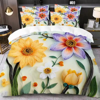 Parure de lit moderne 3 pièces en polyester anti-boulochage, imprimée numériquement 3D/5D, motif floral, taille Queen, 200 fils/cm², personnalisable pour hôtel et maison