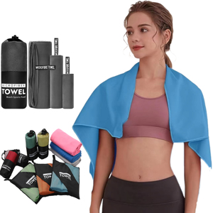 Serviette de sport rectangulaire en microfibre à séchage rapide pour adultes, en polyester et nylon, couleur unie, ensemble de serviettes de bain - Product Image 1