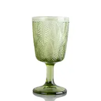 En relief feuille verte Européenne 12oz gobelet en cristal en verre pressé gobelets à vin cadeau boîte