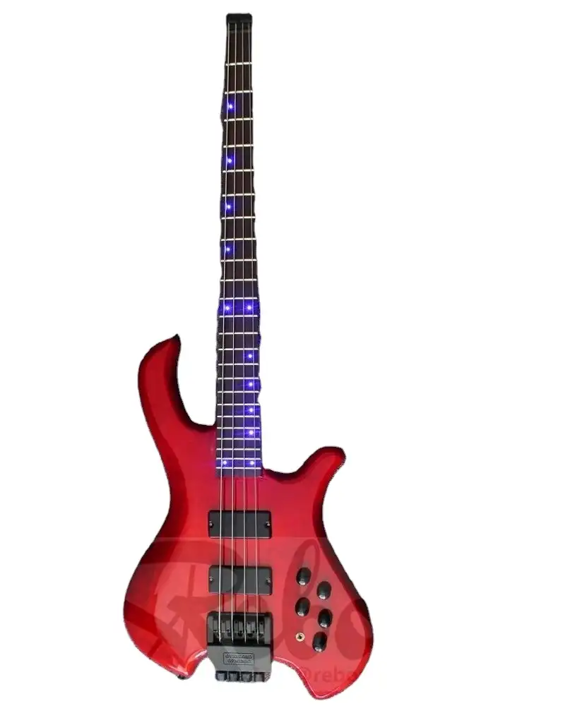 Weifang Rebon 4文字列ヘッドレスelectric bassギターledライトドットインレイ赤色