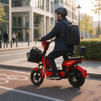 Moped électrique pour adultes, vélo électrique à cadre bas, double siège avec dossier, panier de chargement avant, assistance au pédalage, moteur sans balais 350W 48V, pour la ville