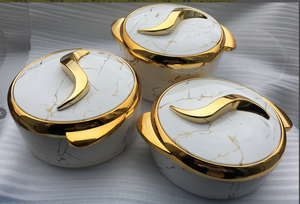 3Pcs 1.5L 2L 2.5L Circular Insulated Casserole S Shaped Gold Handle Thermal Serving Dish Muslim Wedding Event Catering Africa - Product Image 5