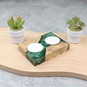 Porte-bougie en résine et en bois, fabriqué à la main avec précision en utilisant du bois massif et de la résine, design artistique unique, durable et parfait - Product Image 2