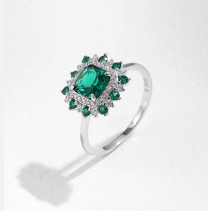 S925 <b>silver</b> <b>Emerald</b> Cut Green Gemstone <b>Ring</b> With Diamond Pave Setting Women's Classic Engagement <b>Ring</b> - Product Image 6