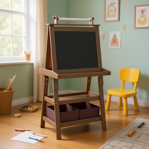 Caballete de arte 3 en 1 de doble cara con almacenamiento, de madera marrón, para dibujo y pintura creativa para niños - Product Image 2