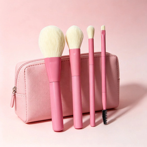 Ensemble de 4 pinceaux de maquillage vegan rose, pour anticernes, blush, poudre libre, fard à paupières, kit de beauté cosmétique de voyage - Product Image 1