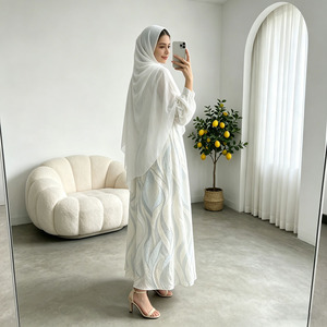 Elegant Pearl White Abaya Muslim Dress Lightweight Spring Open Front Kimono Modest Wear For Women - Product Image 6