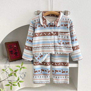 Vêtements de maison pour enfants, nouvelle collection d'automne, cardigan pour garçons et filles, pyjamas à manches longues, pantalons longs, velours thermique - Product Image 2