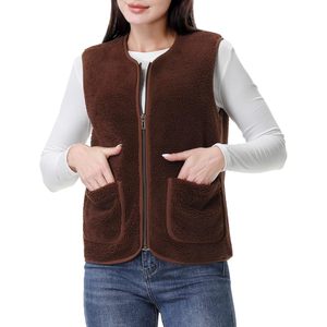 Chaleco de Mujer de Forro Polar Sherpa con Cremallera Completa, Sin Mangas, con Bolsillos, Color Marrón, Talla M - Product Image 3