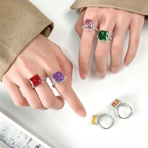 High Quality Jewelry Eco-friendly Copper 12*12mm Red Cubic Zirconia Brass <b>Square</b> <b>Adjustable</b> Band Ring for Bold Geometric Style - Product Image 6