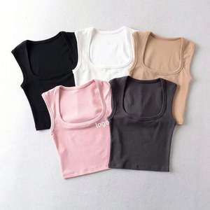 Camiseta corta sin mangas informal deportiva fresca de verano de alta calidad personalizada al por mayor, camiseta sin mangas con hombros descubiertos y cuello cuadrado - Product Image 5