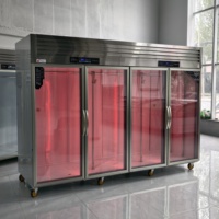 Réfrigérateur commercial à double température, 4 portes, grande capacité, en acier inoxydable, pour la présentation de viandes, avec affichage numérique de la température