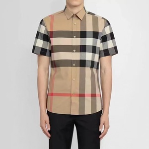 เสื้อเชิ้ตแขนสั้นลายตารางสไตล์วินเทจสีกากีแบรนด์ดีไซเนอร์หรู Burberry สำหรับผู้ชาย - Product Image 2