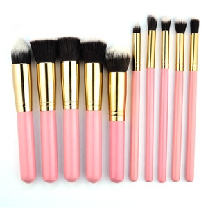 Ensemble de 10 pinceaux de maquillage <span class=keywords><strong>orange</strong></span> à marque privée avec poils synthétiques et manche en bois pour usage quotidien du visage, marque OEM, incluant un pinceau anticernes - Product Image 1