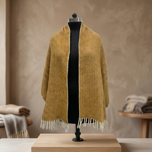 Chal de Lana para Mujer, Reversible, con Patrón Geométrico, Bufanda Larga para Uso Diario en Invierno, Color Mostaza, con Borde de Flecos - Product Image 3