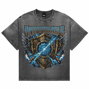 Camisetas de Hombre Extra Grandes, Estilo Vintage, Lavado Ácido, con Diseño de Escudo Punk Personalizado, Impresión DTG, Transpirables, Venta al Por Mayor - Product Image 1