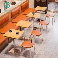Meubles de restaurant, canapé, table et chaise de style moderne, en bois carré, en cuir orange, pour salon de thé au lait, fast-food, café