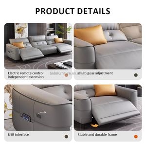Sofá <span class=keywords><strong>reclinable</strong></span> moderno de estilo europeo de <span class=keywords><strong>3</strong></span> <span class=keywords><strong>plazas</strong></span> con tapicería de cuero genuino y marco de madera para sala de estar - Product Image 3