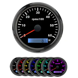 Tachometer Kapal Mobil Tahan Air RPM Tachometer dengan Hour Meter 6000 RPM Gauge 7 Warna Hitam Rim