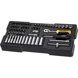 Stanley 60 Piece Socket Set 1/4 In <b>Drive</b> Hex Industrial Automotive Repair Tools <b>T</b> Handle - Product Image 1