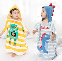 Serviette de bain poncho à capuche en coton pour enfants, imprimé dinosaure de dessin animé, idéale pour la plage et le surf