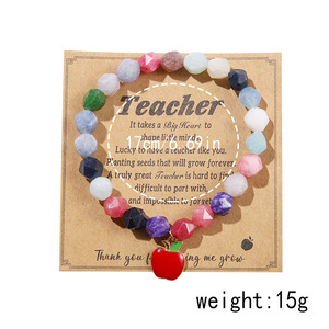 Teacher <b>Bracelet</b> With Red Apple Pendant Turquoise <b>Crystal</b> Beads Gift For Teachers Day - Product Image 4