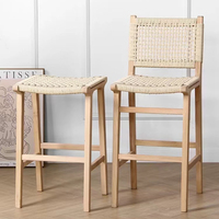 Tabouret de bar en bois de hêtre avec ficelle kraft vintage nordique, chaise haute pour cuisine, salle à manger, hôtel, restaurant, comptoir