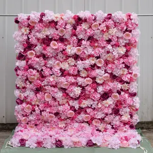Penjualan laris harga grosir bunga mawar putih buatan bunga dinding latar belakang untuk dekorasi pernikahan