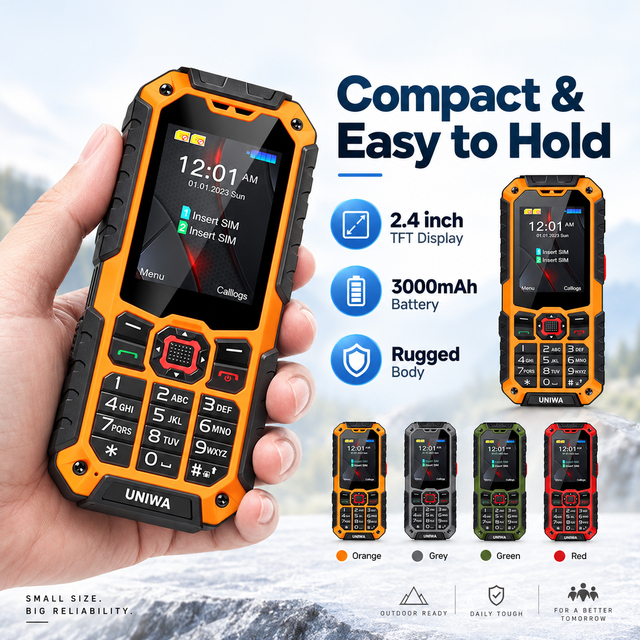 UNIWA S9 4G Rugged Feature Phone IP68 Waterproof Keypad Mobile Phone with 3000mAh Removable Battery