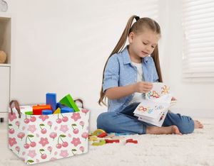 Panier rectangulaire pour enfants, paniers pour filles, bacs de rangement pour enfants, décoration de chambre de fille cerise, bac de rangement pour jouets, boîte organisatrice mignonne - Product Image 2